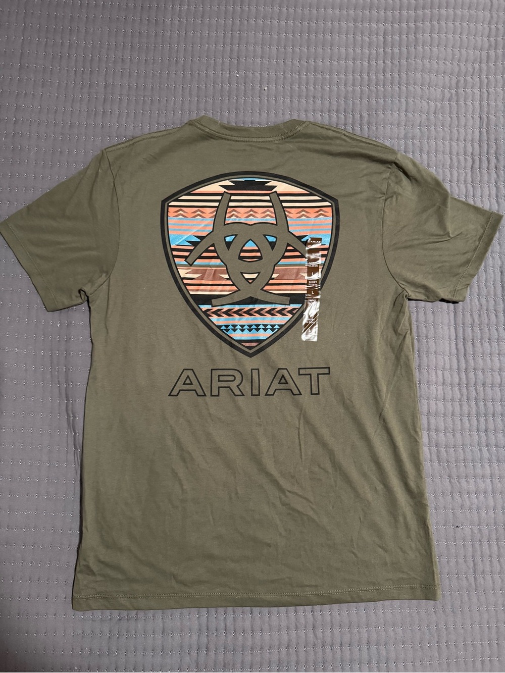 Ariat Olive Short-Sleeve Tee with Multicolor Shield Logo